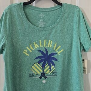 ST. JOHN'S BAY BRAND WOMEN'S GREEN SHORT SLEEVES "PICKLEBALL" TEE-SHIRT LARGE